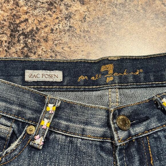7 For All Mankind Zac Posen Jeans Bootcut Y2K Embroidered Boho Floral 29 Flawed - Picture 2 of 8